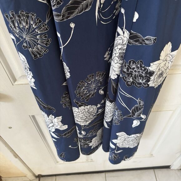 Bohemian Floral Maxi Dress Blue Aprox 2X Long V-Neck 3/4 Sleeves Feaux Wrap City - Picture 9 of 16